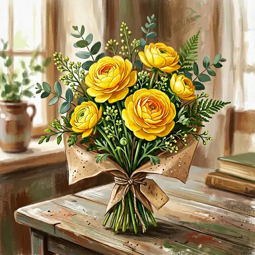 Yellow Flower Bouquet Drawing in Digital Paint