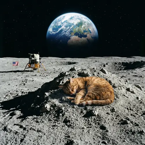 Cat Sleeping on Mound on Moon