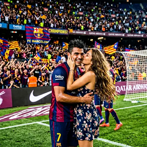 Emotional Soccer Player Kissed by Woman in Stylish Outfit at Stadium