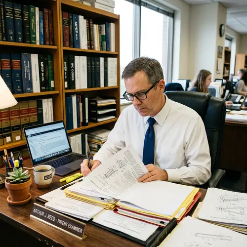 Diligent Patent Examiner in Action - Office Scene