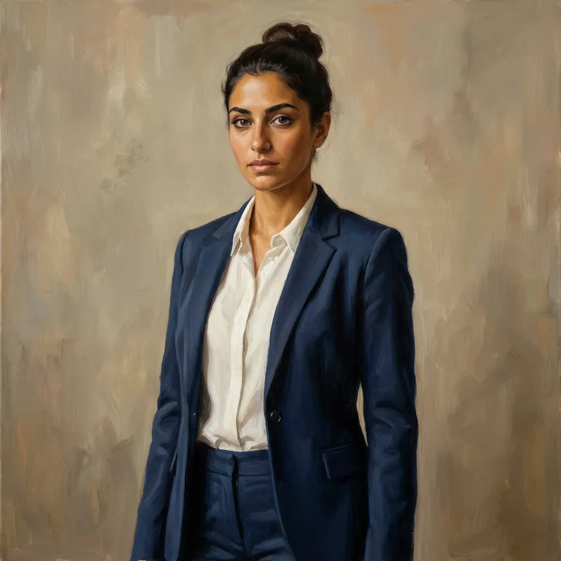 Greek Young Woman in Professional Attire | Vibrant Portrait