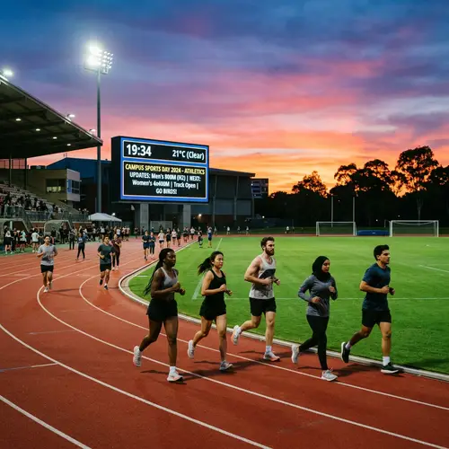 Outdoor Athletics Track with Diverse Student Activities | University Sports Updates