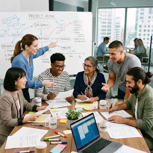 Diverse Team Engaged in Team-Building Activity