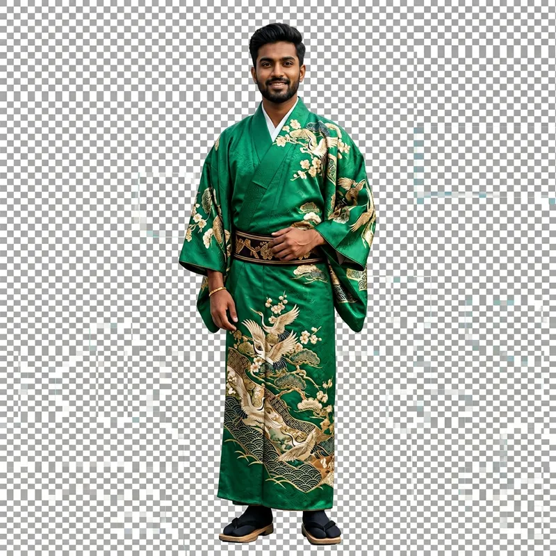 Vibrant Green Kimono: Elegance in Tradition