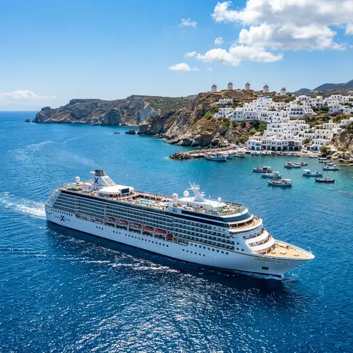 Luxurious Cruise Ship in Sapphire Blue Waters | Milos Island View