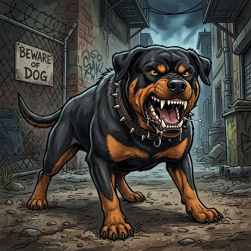 Aggressive Rottweiler Cartoon - Realistic Canine Look
