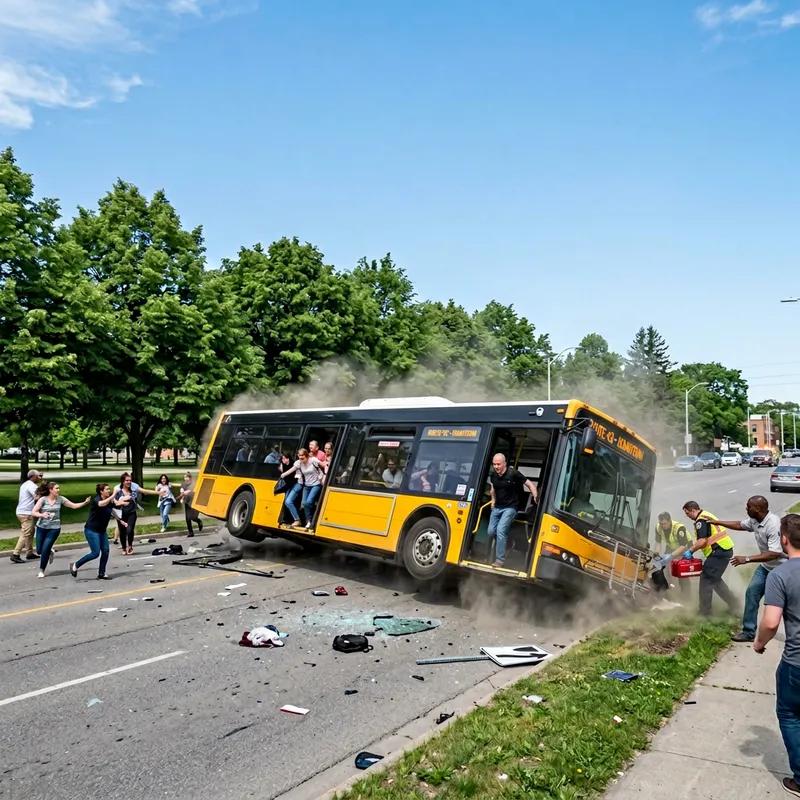 Bus Overturns Off Road: Chaos Unfolds