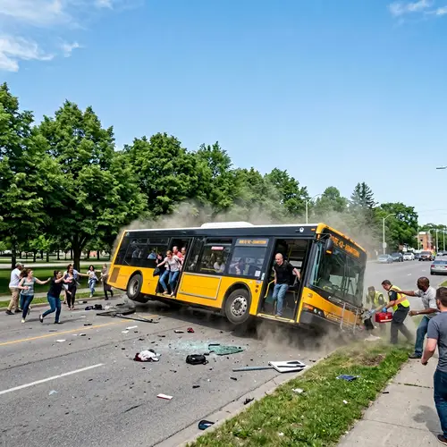 Bus Overturns Off Road: Chaos Unfolds