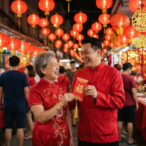 Joyful Chinese New Year Celebration in Red Attire