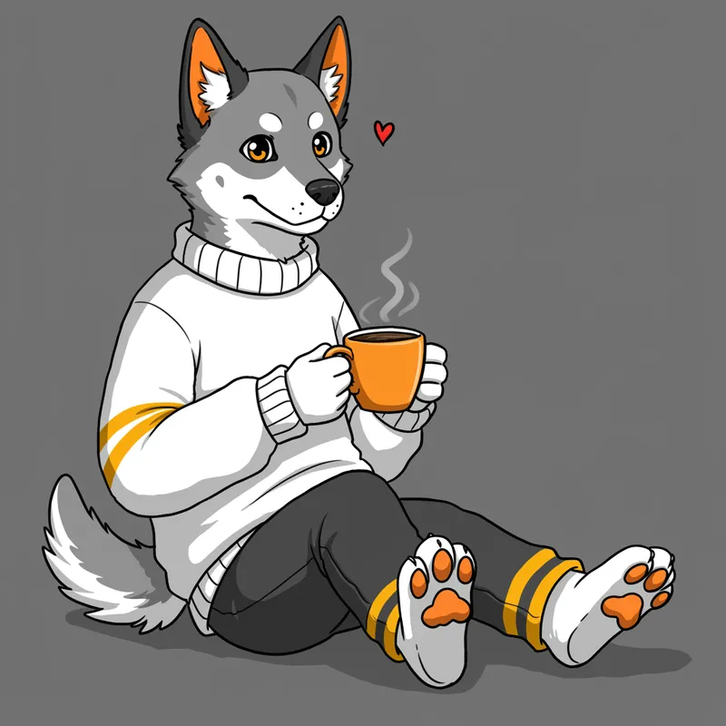 Cute Dog in a Sweater Enjoying Coffee Cute Dog in a Sweater Enjoying Coffee