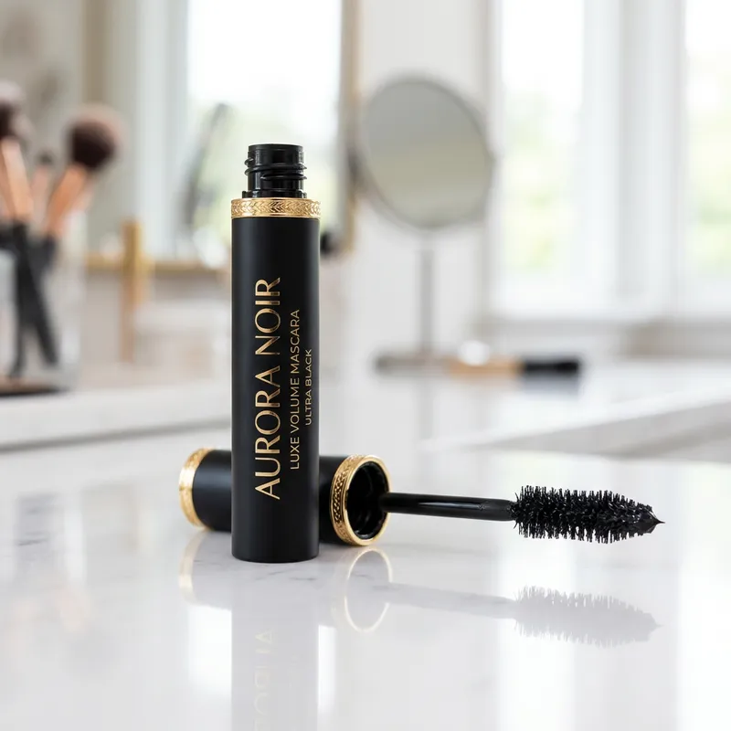 Captivating Black Mascara Tube with Luxurious Golden Accents
