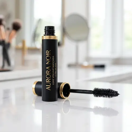 Sleek Black Mascara Tube with Golden Accents