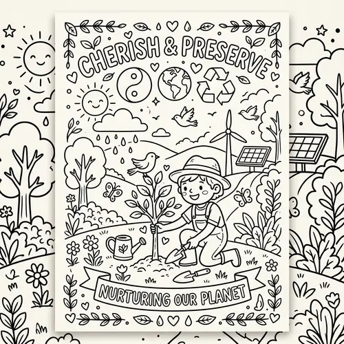 Cute Harmony with Nature Doodle for Poster Design