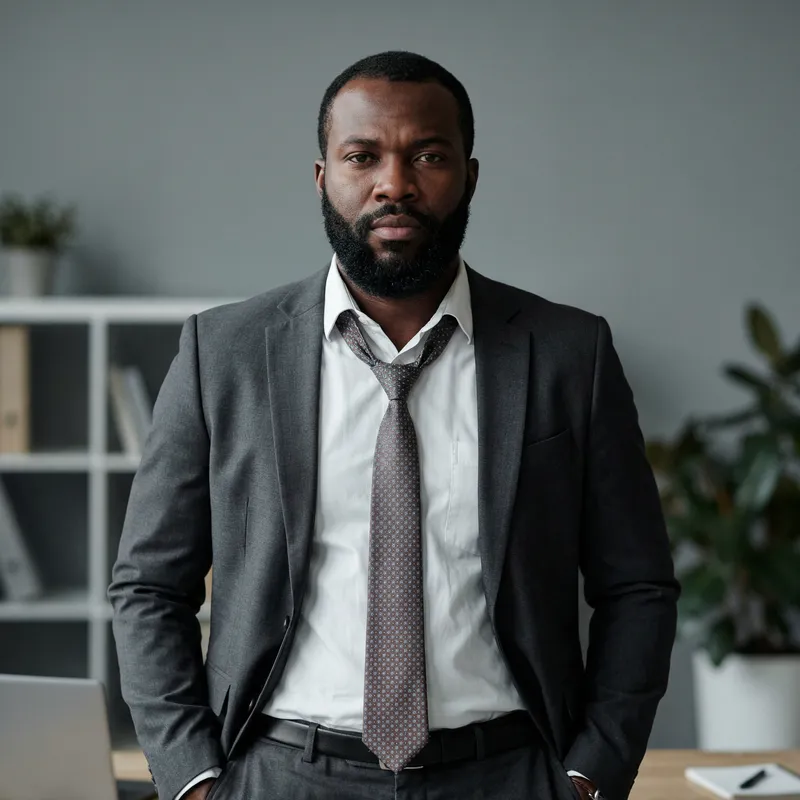 Confident Bearded Man in White Shirt and Gray Suit