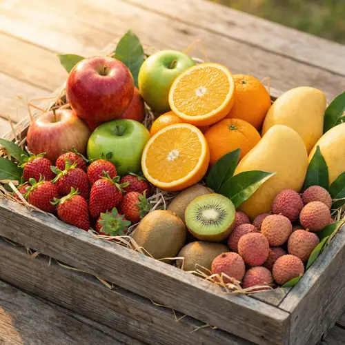 Organic Fruits Display - Fresh Mangoes, Juicy Oranges & More