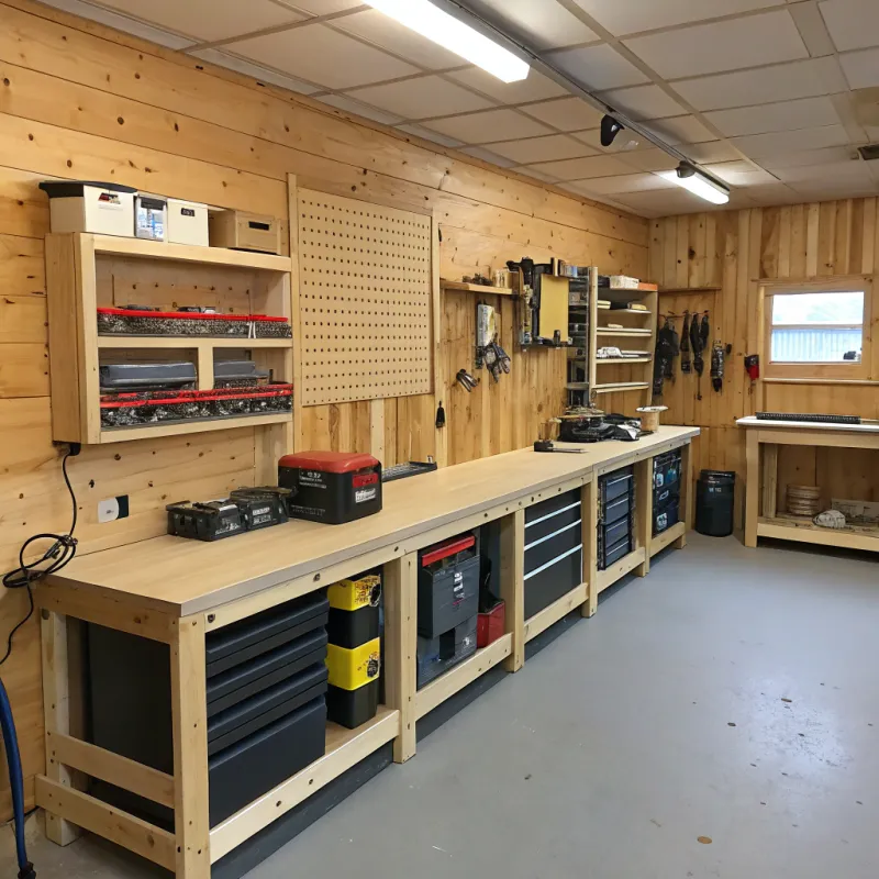 Stylish Wall Finishing Ideas with Work Benches & Shelves