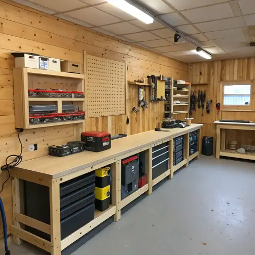 Stylish Wall Finishing Ideas with Work Benches & Shelves