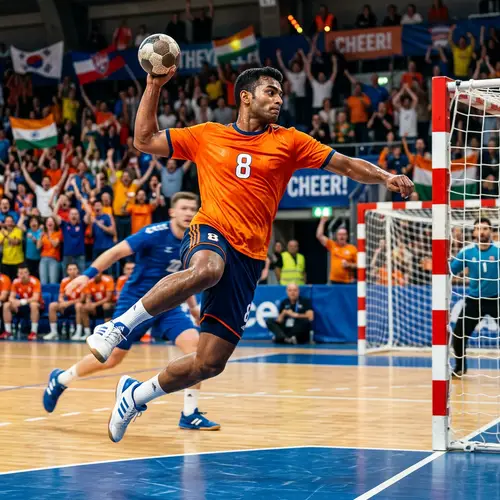 Dynamic South Asian Male Handball Player in Action | Game Intensity