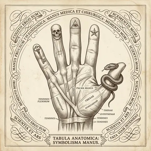 Victorian Era Medical-Style Illustration of Open Hand