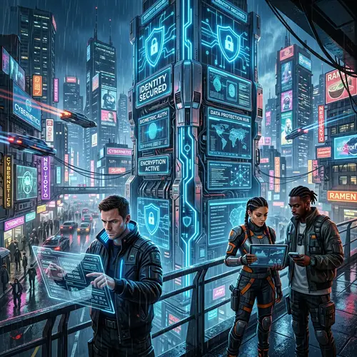 Futuristic Cyberpunk Identity Security Scene