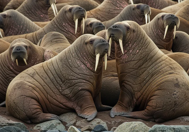Walruses on Rocky Shoreline - Arctic Wildlife