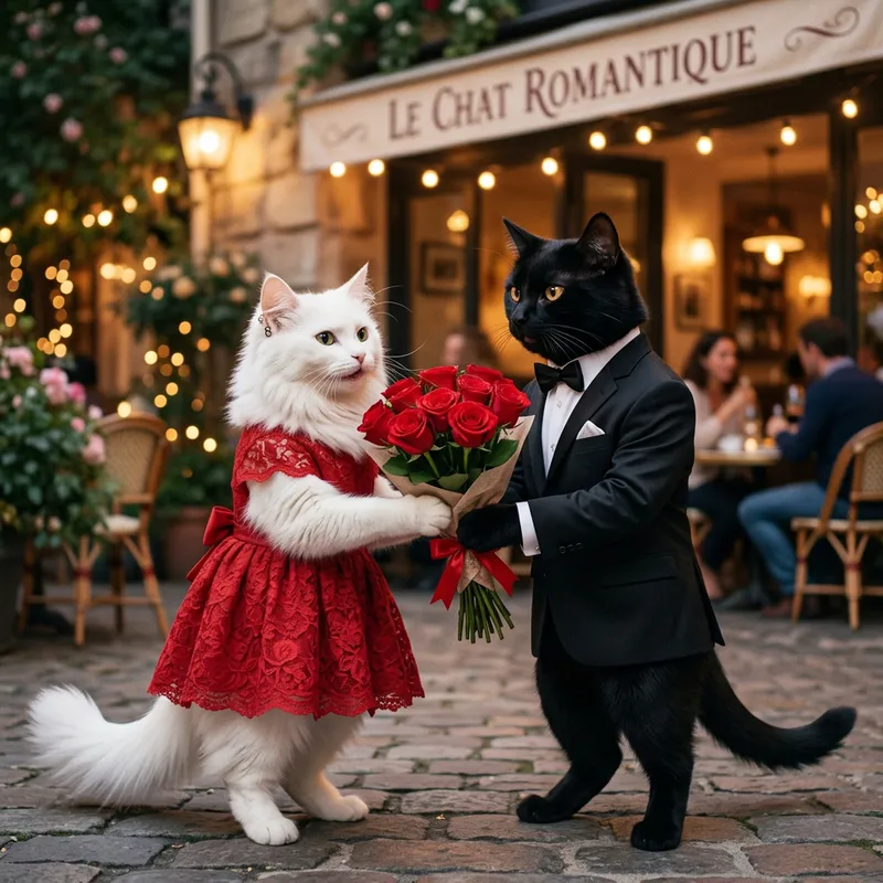 Charming Cat Date: Elegant Feline Romance Charming Cat Date: Elegant Feline Romance