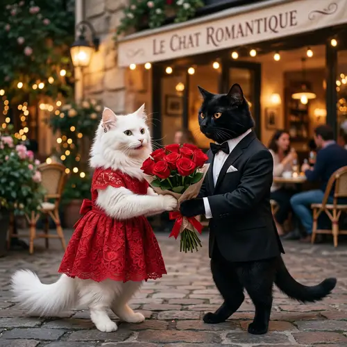 Charming Cat Date: Elegant Feline Romance