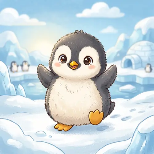 Charming Baby Penguin Cartoon | Adorable and Playful Art