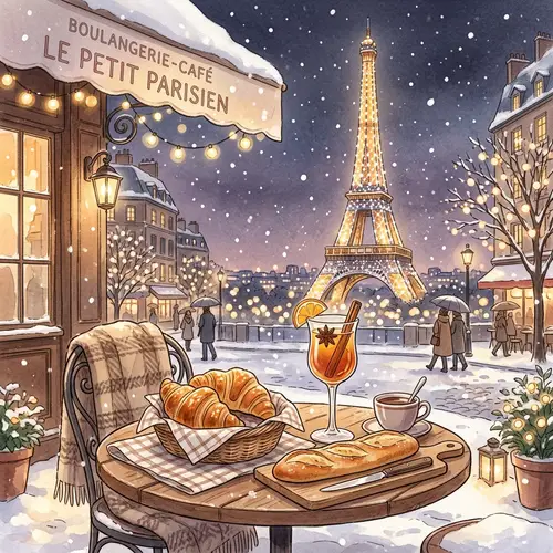 Winter Scene in Paris with Eiffel Tower | Anime-Style Charm