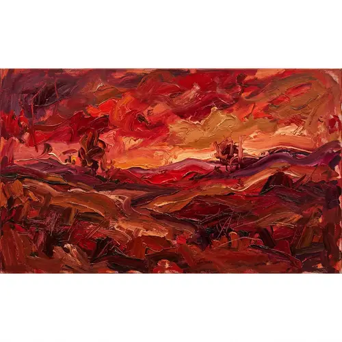 Red Abstract Oil Painting in Landscape Format
