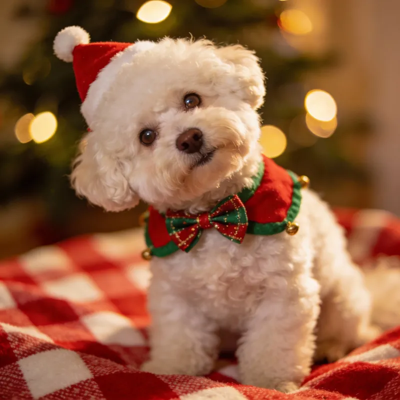Adorable Bichon Frise in Christmas Costume
