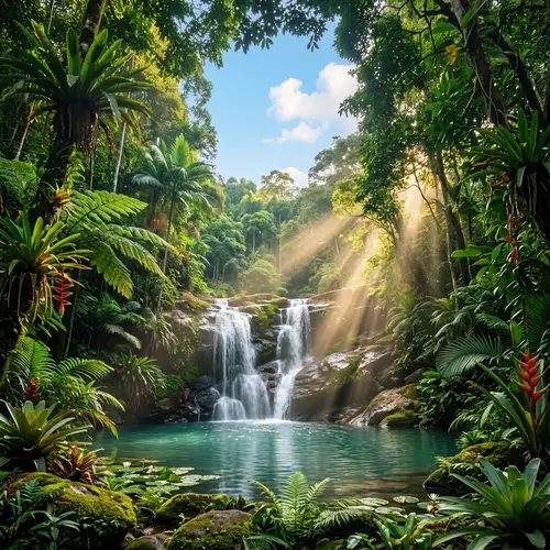 Tranquil Lush Jungle Waterfall Phone Wallpaper