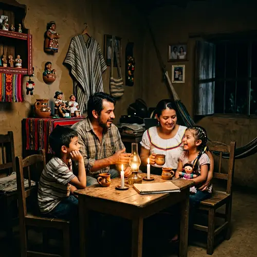 Colombian Family Embracing Togetherness in Darkness