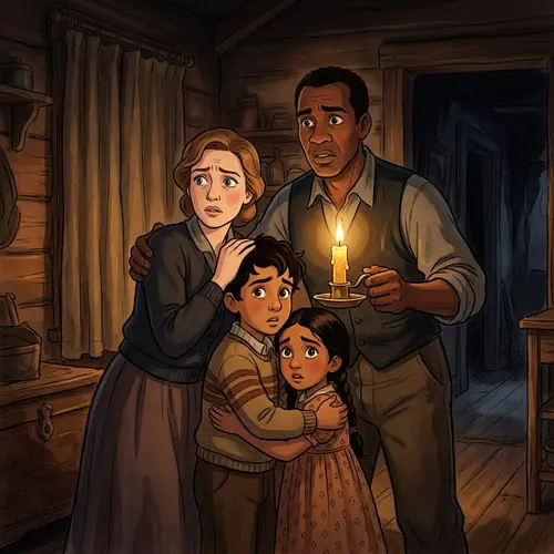 Worried Disney-Style Family with Candle | Urgent Familial Scene