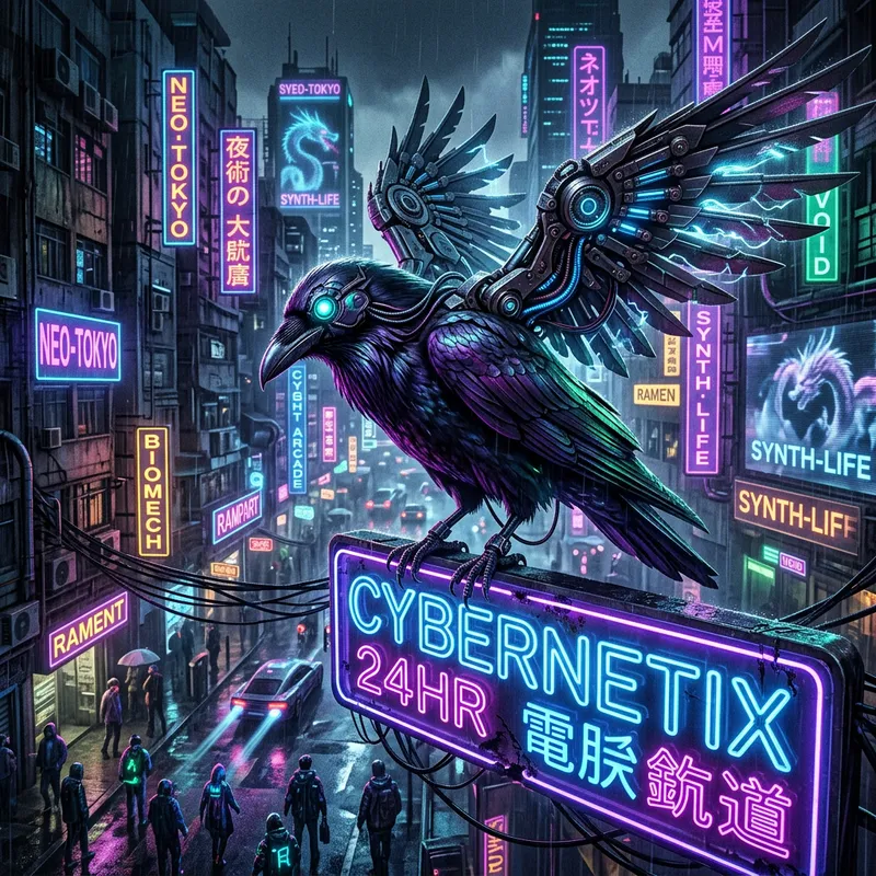 Cyberpunk Raven: Futuristic Neon Dystopian Guardian Cyberpunk Raven: Futuristic Neon Dystopian Guardian