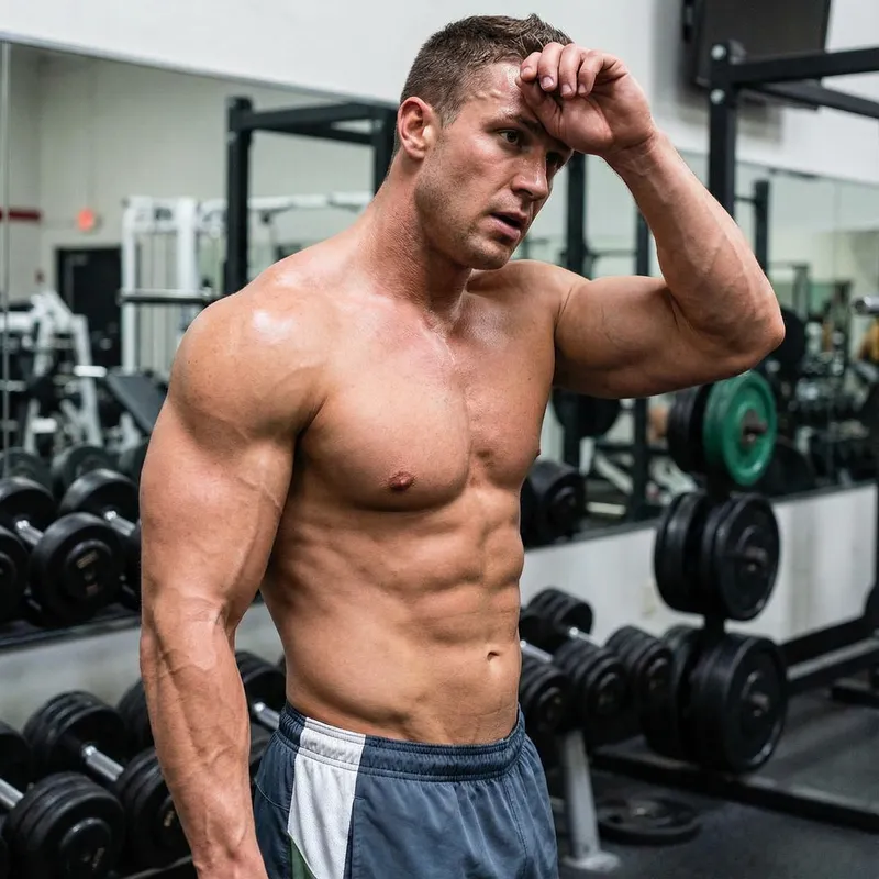 Pumped-Up Man with Naked Torso