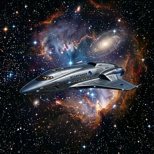 Futuristic Metallic Space Shuttle in Serene Starry Sky