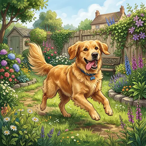 Medium-Sized Golden Fur Domestic Dog Illustration
