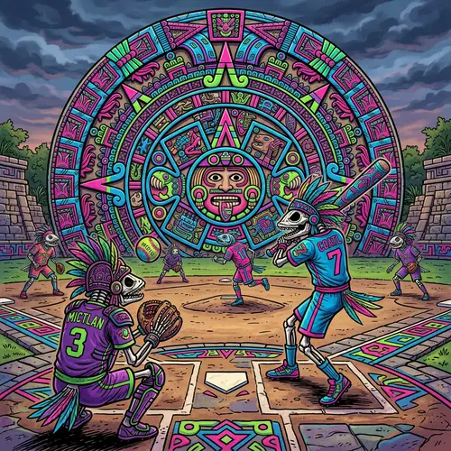 Aztec Boned Fish Softball Art - Colorful Design