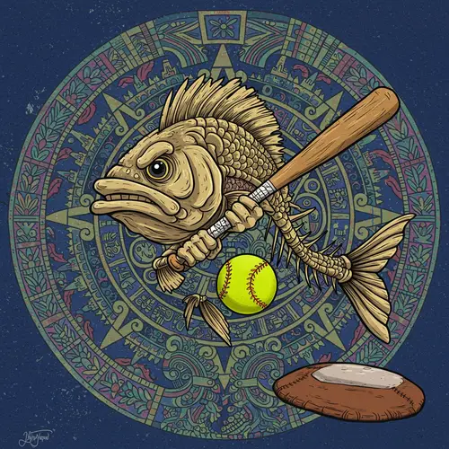 Aztec Boned Fish Softball Art - Colorful Design