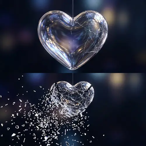 Fragile Glass Heart Shattering - Symbolizing Sorrow