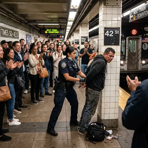 Female South Asian Police Officer Apprehends Thief in Subway Station
