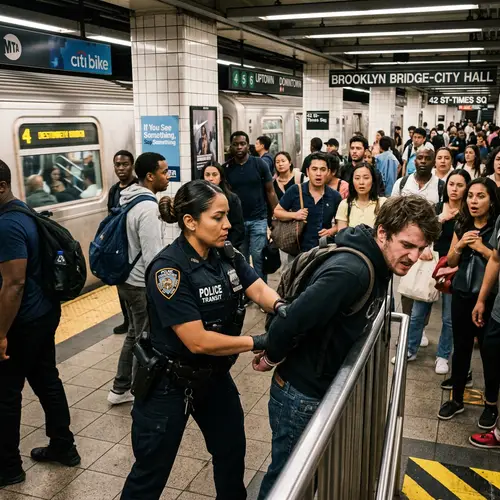 Subway Station Police Officer Apprehends Thief Scene
