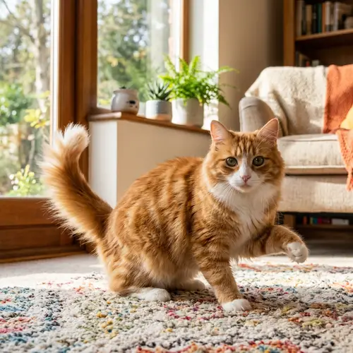 Medium-Sized Fluffy Orange and White Striped Cat | Playful Pose