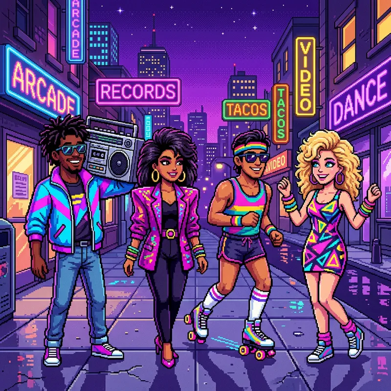 Pixel 80s Characters: Colorful Retro Vibes