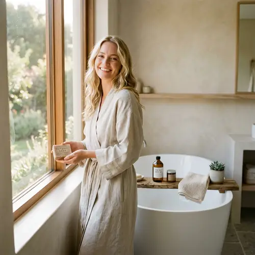 Blonde Beauty in a Serene Bathroom Scene