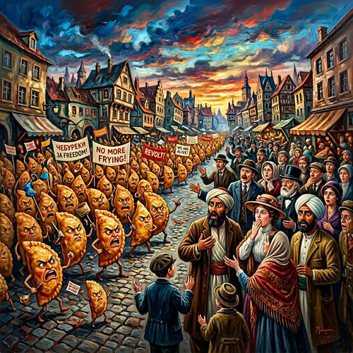 Anthropomorphized Chebureks Uprising - Surreal Artwork