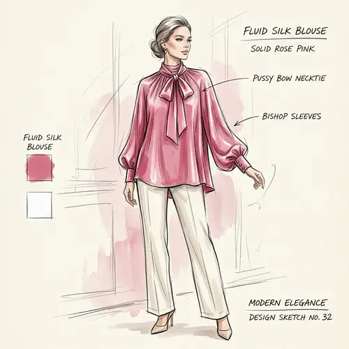Elegant Women's Blouse Design Sketch in Pink
