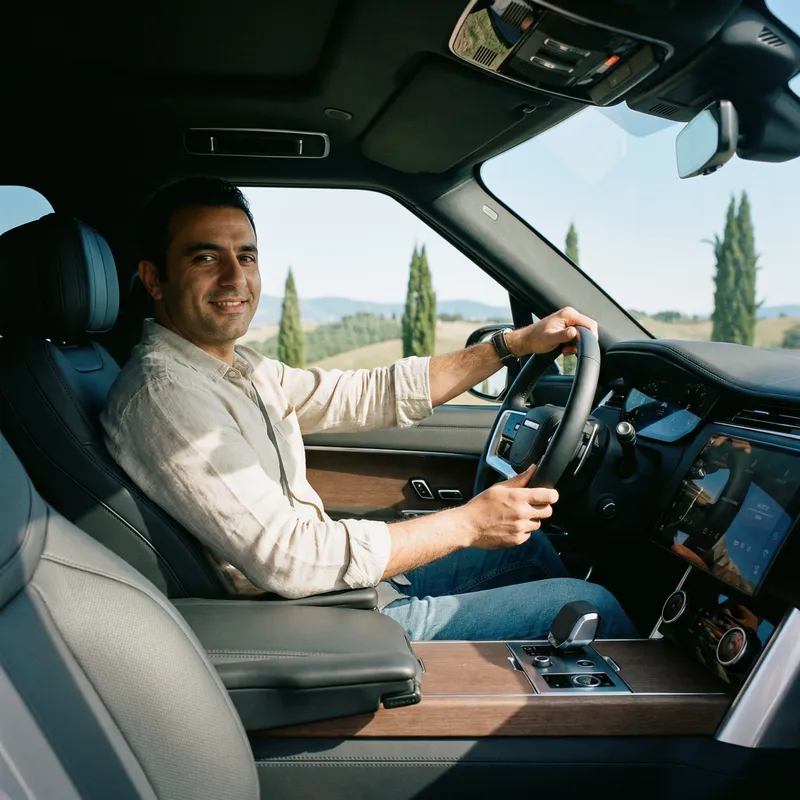 Middle-Eastern Man Sitting in Modern Car Middle-Eastern Man Sitting in Modern Car