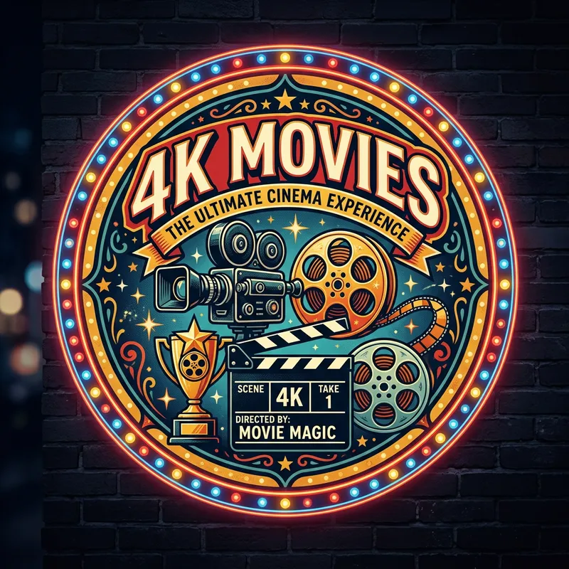 4K Movies Logo: Circular Retro Billboard Design